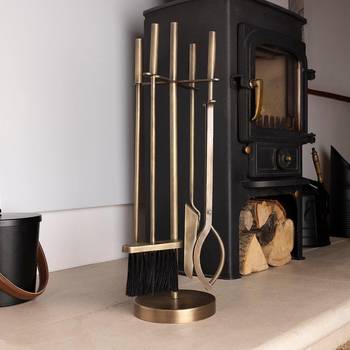 Ivyline Fireplace Tools Set Round, Antique Copper