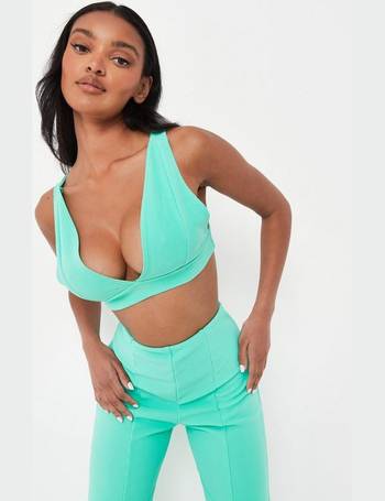 Missguided Crop Shirt In Mint Satin - Part Of A Set-green