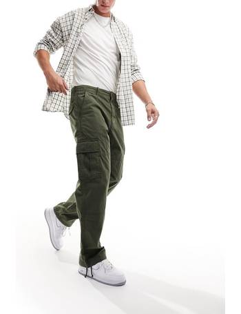 Mens - Organic Cotton Baggy Cargo Pants in Drab Olive Green