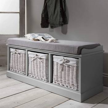 Marlow Home Co Hallway Benches, White Hall Bench Storage With Baskets And Cushion