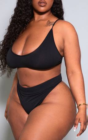 Plus Black Seamless Rib Thong