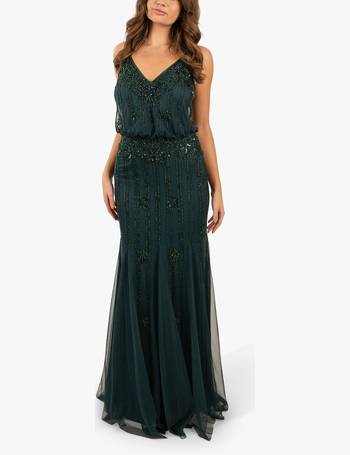 Exham Floral Mesh Maxi Dress Green, Lace & Beads