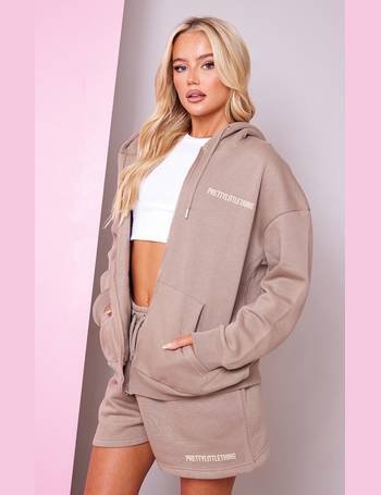 Prettylittlething Taupe Slogan Front Teddy Jacket