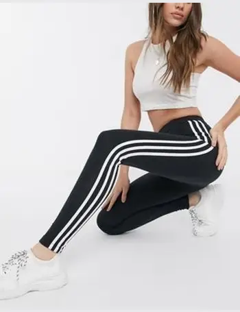 adidas originals three stripe leggings with vintage logo in black