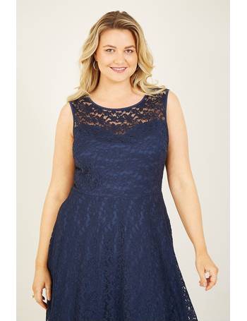 Navy Plus Size Sequin Woven Skater Dress