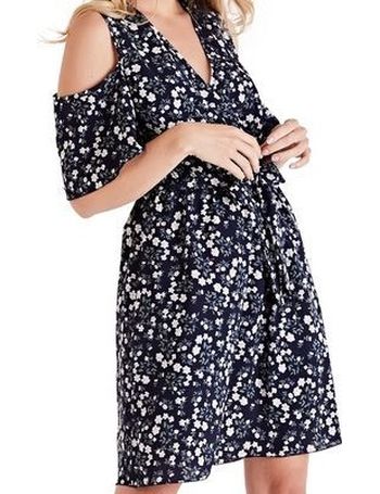 mela navy floral wrap dress