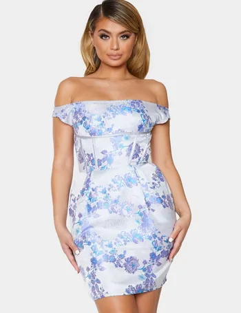 purple jacquard floral strappy back ruched bodycon dress