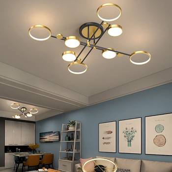 Multi-Circles 5-Light LED Flush Mount Ceiling Light in Black & Gold