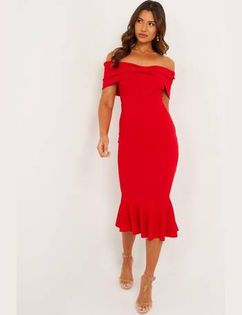 Quiz Womens Red Cold Shoulder Frill Fishtail Midi Dress Party 