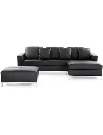 Beliani Leather Footstools, Beliani Oslo Black Modern Sectional Leather Sofa With Ottoman