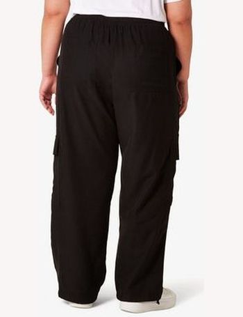 Black Ribbed Drawstring Wide Leg Crop Trousers