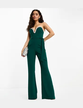 ASOS LUXE embellished sweetheart bandeau kick flare jumpsuit in