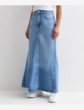 Curves Blue Denim Split Hem Maxi Skirt