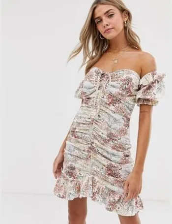 asos design bardot mini broderie sundress with faux tortoiseshell belt