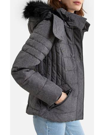 Recycled hooded padded jacket, black, Esprit