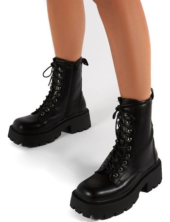 public desire levels chunky lace up boots in black