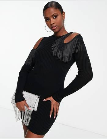 ASOS Design Embellished Shift Mini Dress with Beaded Fringe in Black