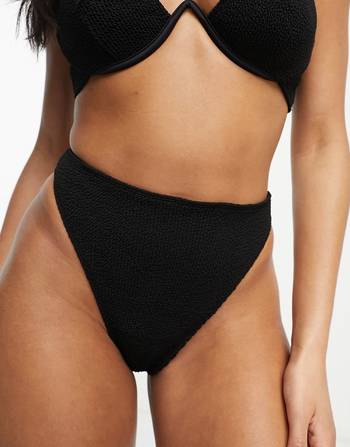 ASOS DESIGN Petite mix and match high leg high waist thong bikini bottom in  black
