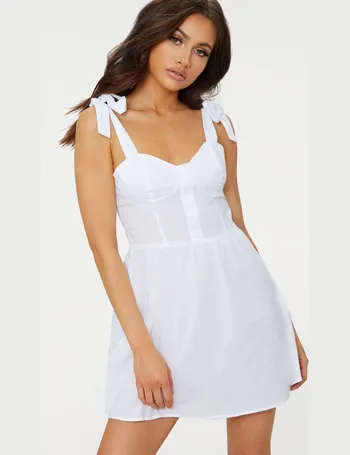 white thick lace high neck binding detail skater dress