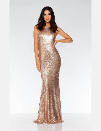 quiz black and rose gold sequin bardot maxi dress