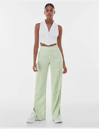 Bershka wide leg tailored trouser in green