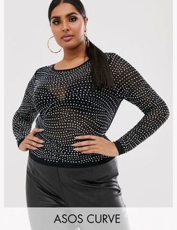 ASOS DESIGN mesh top with crystals in black