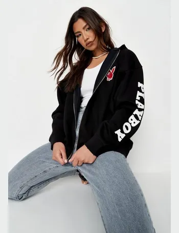playboy x missguided grey marl varsity zip through hoodie