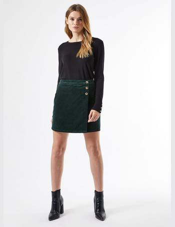 Dorothy Perkins Womens Green Corduroy Wrap Plain Skirt Mini Slim Fit Wear
