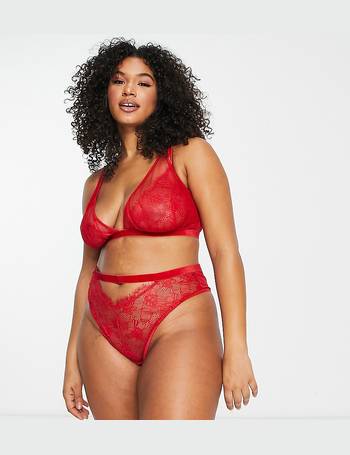 ASOS DESIGN Curve basic microfibre triangle bra and thong in tonal chestnut