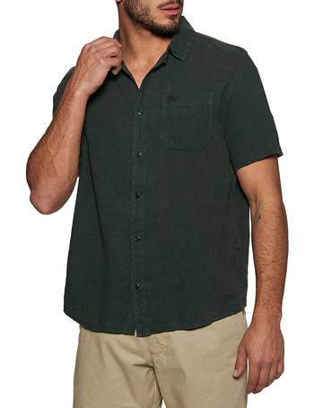 RVCA Mens Beat Print Short Sleeve Woven Button Front Shirt 