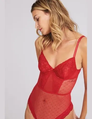 Womens Red Heart Fluted Lace Bodysuit