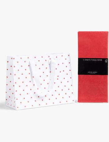 John Lewis Gold Gift Bag & Heart Tissue Paper Gift Wrap Set