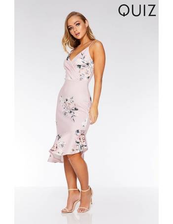 quiz pink floral asymmetric midi dress