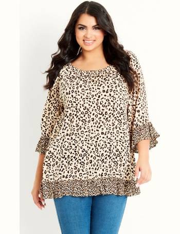 EVANS Plus Size Grey Leopard Print Mesh Top