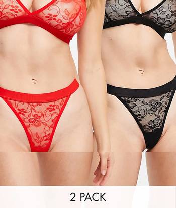 Tutti Rouge 2 pack lace thong in black and pink