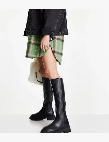 london rebel flat pull on knee boots in black