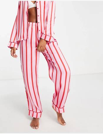 ASOS DESIGN satin stripe shirt & pants pajama set in pink & red