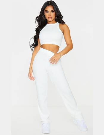 White Slinky Flared Trousers, Trousers, PrettyLittleThing