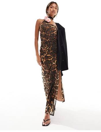 ASOS DESIGN mesh maxi dress in textured leopard print with