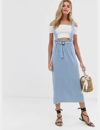 Asos design seamed chambray midi skirt 2025 with gold buttons