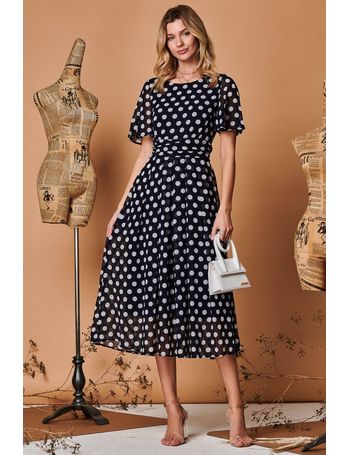 Fit & Flare Pleated Ponte Midi Dress, Navy Spot – Jolie Moi Retail