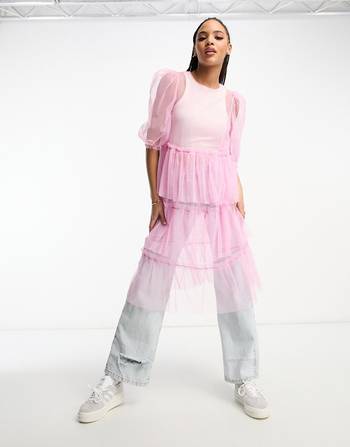 Monki Ruffle Tulle Dress in Pink