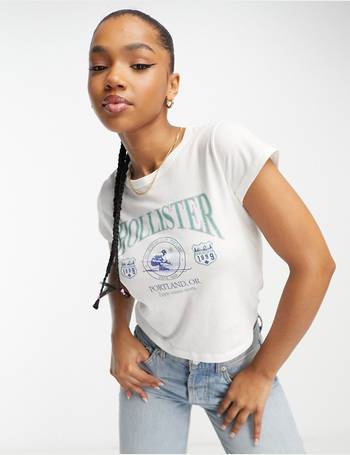 Hollister boob tube crop top with butterfly embroidery in white