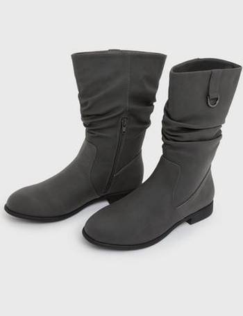 Black Leather-Look Mid Calf Slouchy Boots