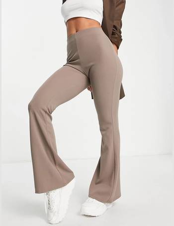 Miss Selfridge skinny rib flare pants in mocha