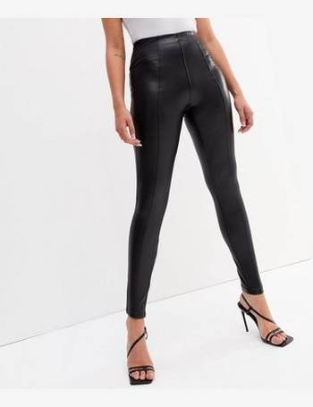 Tall Black Leather-Look Zip Front Leggings
