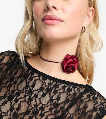 ASOS DESIGN choker necklace with corsage flower and tie detail in black