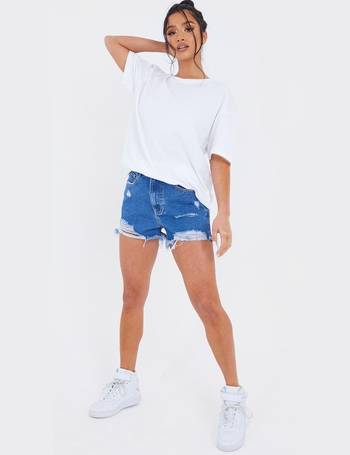 Maternity Mid Blue Wash Belly Band Ripped Denim Shorts