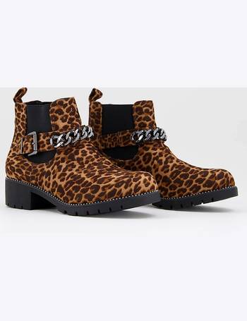 Leopard Ankle Boots Punk Chelsea Shoes Faux Suede Chunky Studded Print UK Womens 