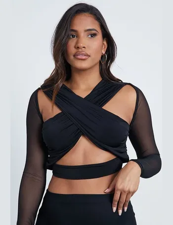 Black Crop Top - Mesh Long Sleeve Top - Ruched Top - Sheer Top - Lulus